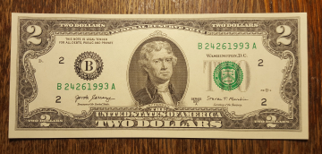 2$ доллара  UNC Номер - Год рождения 1993г.