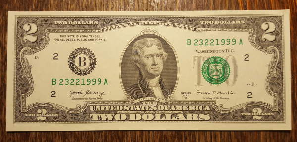 2$ доллара  UNC Номер - Год рождения 1999г.