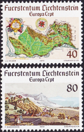 Лихтенштейн 1977 год . Европа (C.E.P.T.) 1977 - Пейзажи . Каталог 2,20 €.