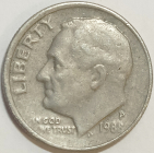США 10 центов 1988 года Р, 10 cent USA, One dime,1 дайм, Рузвельт; _179_