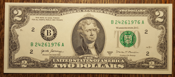 2$ доллара  UNC Номер - Год рождения 1976г. 