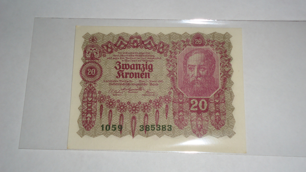 Австрия , 20 крон , 1922 г. , Aunc .