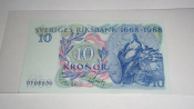 Швеция , 10 крон , 1968 г. , Aunc+. ( юбилейная )