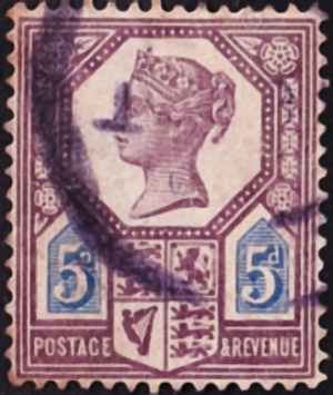 Великобритания 1888 год . Королева Виктория . 005 p. Каталог 15 £ . (10) 