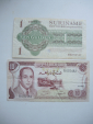 2 боны банкноты 1 гульден Суринам 1967 г. Латинская Америка и 10 дирхам Марокко 1990 г. Африка - вид 1