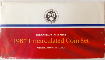 США, Годовой набор 1987 г, монет 10 + 2 жетона, в конверте, D- Денвер, Р- Филадельфия, СЕРТИФИКАТ