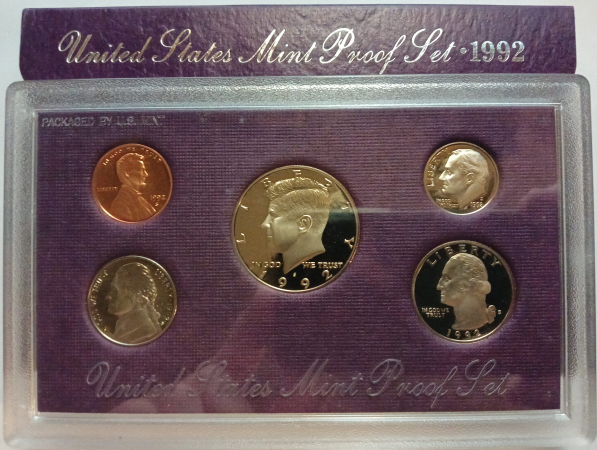 США, Годовой набор 1992 год, 5 монет, S - Сан-Франциско, Состояние Proof, СЕРТИФИКАТ !!!