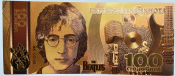 100 рублей Памятная банкнота The Beatles / Жуки, Ливерпульская четвёрка, в позолоте