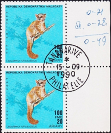 Мадагаскар 1990 год . Red-tailed Lemur (Lepilemur ruficaudatus) Краснохвостый лемур . Каталог 1,20 € (2) 