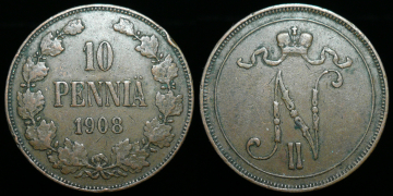 10 пенни 1908 г. Русская Финляндия (С477)
