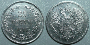 25 пенни 1907 г. Русская Финляндия (С492)