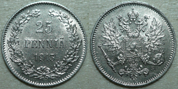 25 пенни 1913 г. Русская Финляндия (С205)