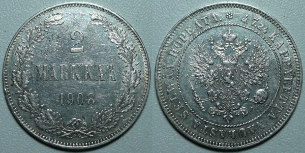 2 марки 1908 г. Русская Финляндия (С427)