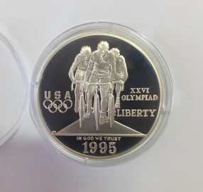1 доллар 1995 год, Серебро, Proof, XXVI летние Олимпийские Игры, Атланта 1996 - Велоспорт
