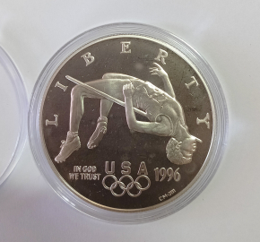 1 доллар 1996 год, Серебро, Proof, XXVI летние Олимпийские Игры, Атланта 1996 - Прыжки в высоту